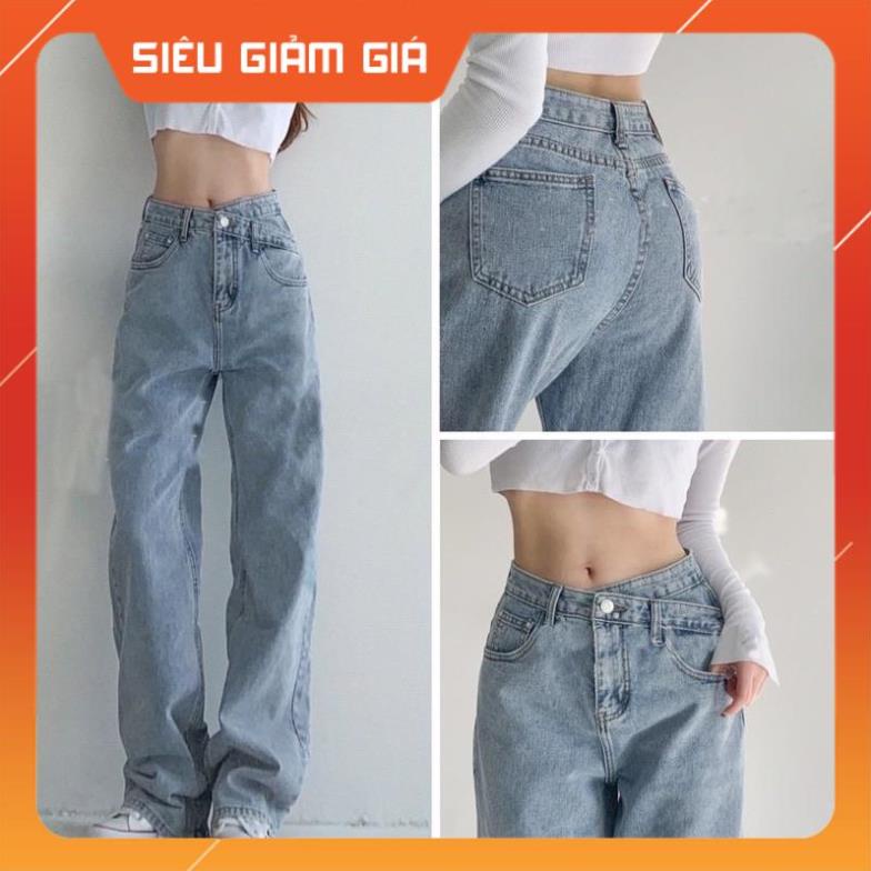 (Freeship - TQ Jean) Quần Jean Nữ Ống Rộng Lưng Cao Màu Xanh Nhạt Thời Trang Thu Đông Hàn Quốc