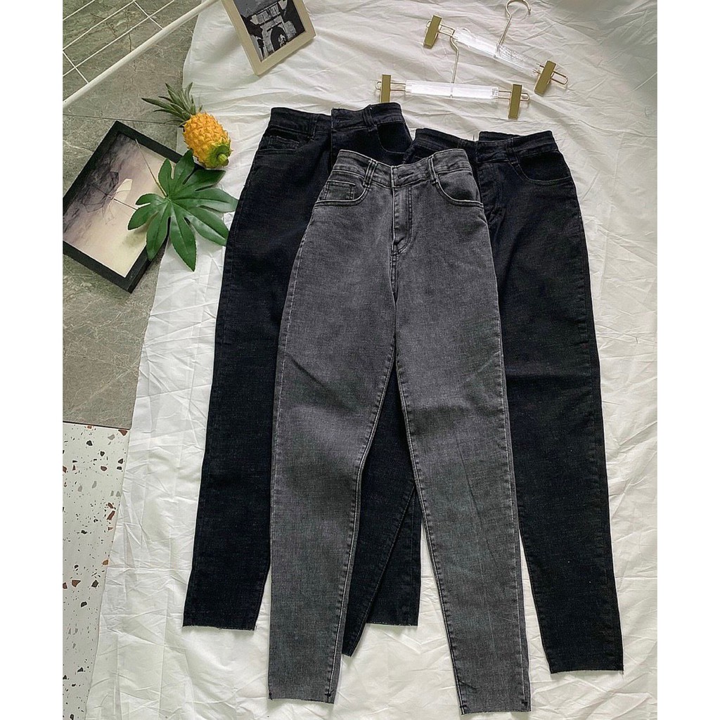 [Bigsize 32-36] Quần Skinny Jean, Dài Xám Cạp Lưng Qua Rốn Siêu Cao, Co Giãn Mạnh