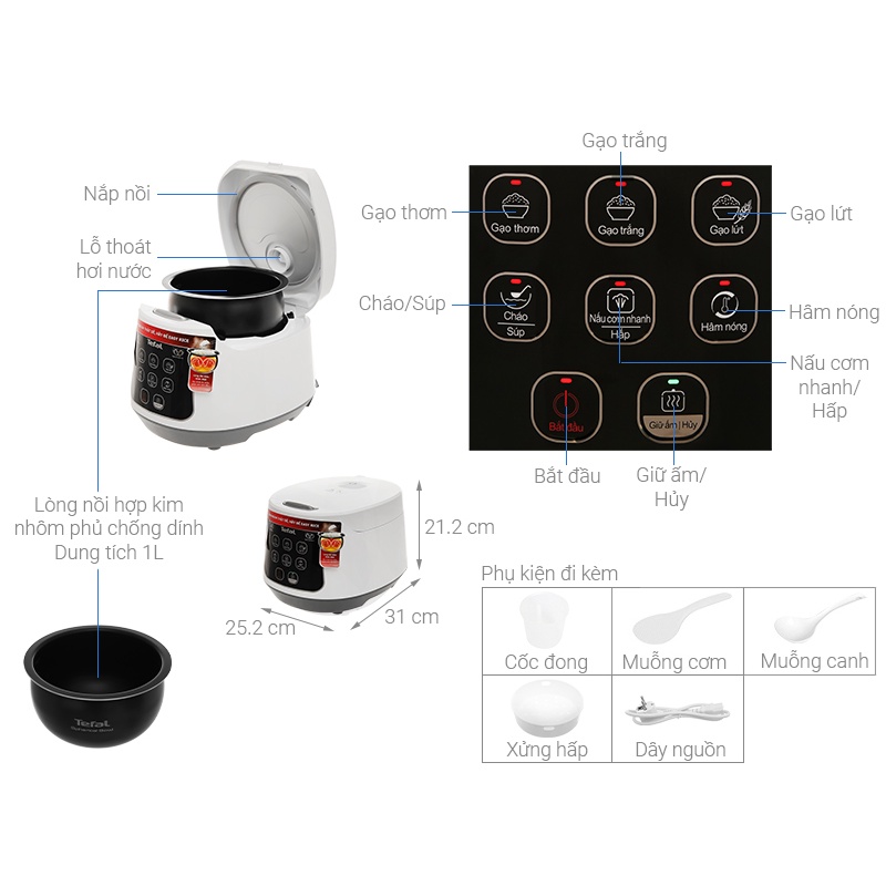 Nồi cơm điện Tefal RK730168 - 1.0L, 600W - HAPOS