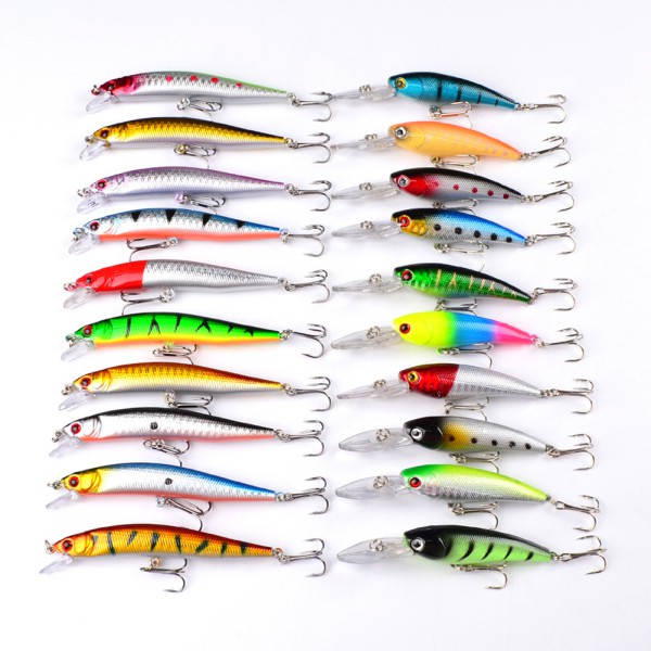 Bộ 20 mồi câu cá giả bằng nhựa 10Cm / 3.5Cm kèm móc câu tiện dụng