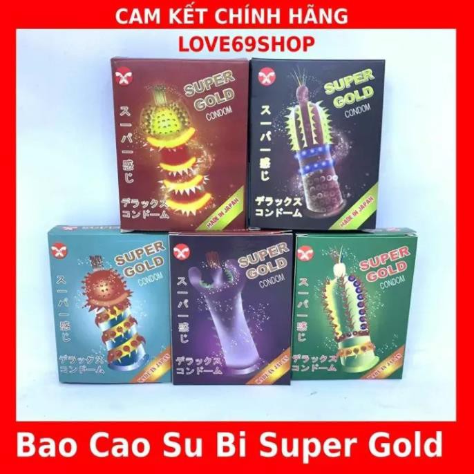 Bao cao su đôn SUPER GOLD Gân-Gai-Râu- Bi lớn-Kéo dài thời gian Hộp 2 cái (Nhật Bản) 👌