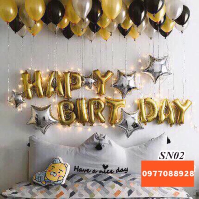 Set Bóng Trang Trí Sinh Nhật  Free Ship  Happy Birthday Nhiều Mẫu- Tặng Bơm + Băng Dính + 10m Ruy Băng