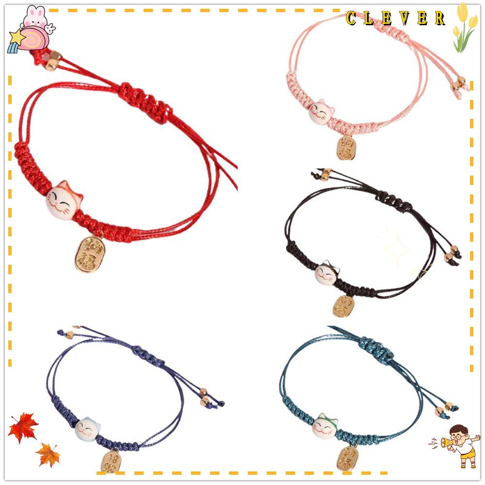 Vòng Tay Dây Bện Mặt Hình Mèo May Mắn Nhiều Màu Thời Trang Cho Nữ