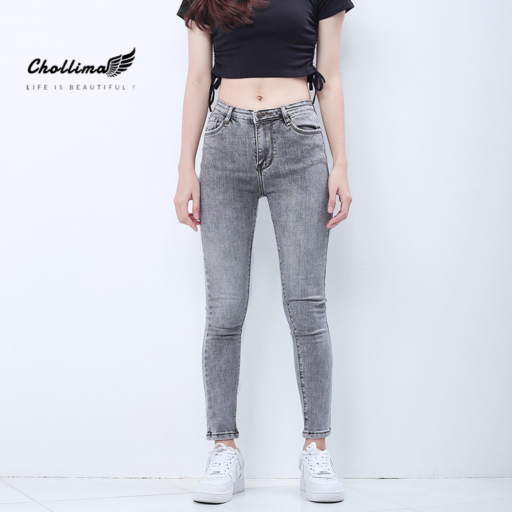 Quần jeans dài nữ co giãn Chollima cạp thường màu xám trắng QD029 thumbnail