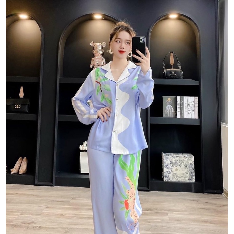 BỘ PIJAMA LỤA QC CAO CẤP TRANH XANH