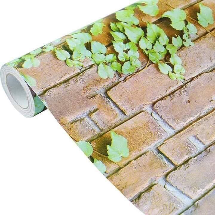 {sale_sốc} Cuộn 10m giấy dán tường dây leo gạch nâu