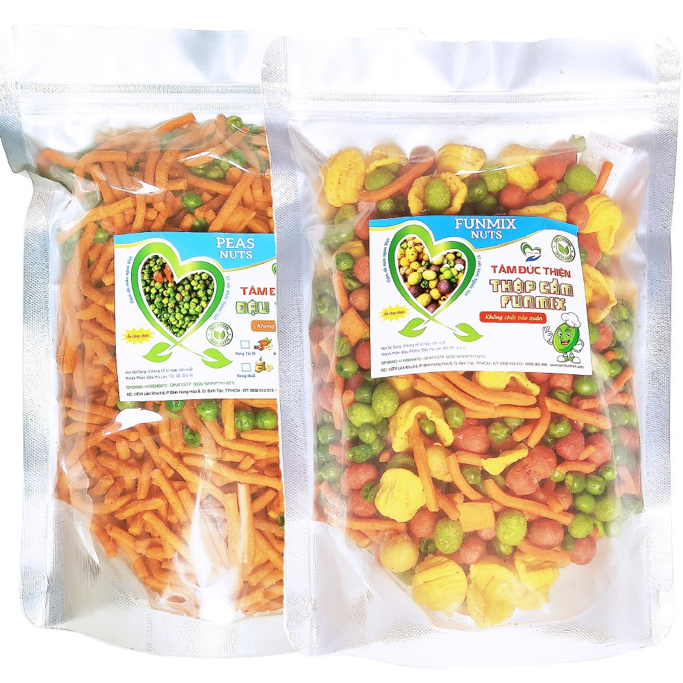 Combo 2 Túi 2 Vị: Đậu Ngũ Cốc Thập Cẩm Funmix và Bim Bim Que Hà Lan Tâm Đức Thiện (2 Túi x 405GR)