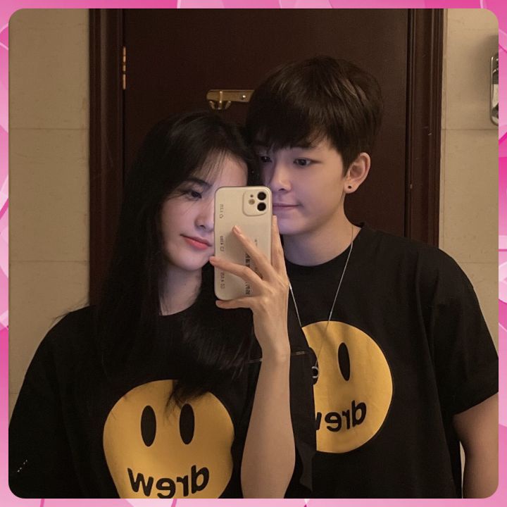 Áo phông tay lỡ in hình mặt cười DREW chất coton 100% cao cấp,áo thun phom rộng tay lỡ nam nữ unisex  in mặt cười DREW.
