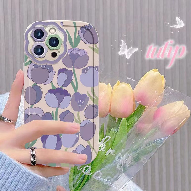 Tulip tím ốp lưng điện thoại For iPhone 13 13mini 13pro 13pro max 12pro max(6.7) 12pro(6.1) 12(6.1) 12mini(5.4) 11Pro max 11Pro 11 Iphone XS MAX XR Iphone XS X 8Plus 8 7Plus 7 6sPlus 6Plus 6 6s se