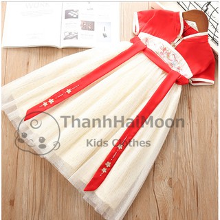 Đầm Hán Phục đỏ cho bé gái 3-8 tuổi có ảnh thật, video Hàng có sẵn