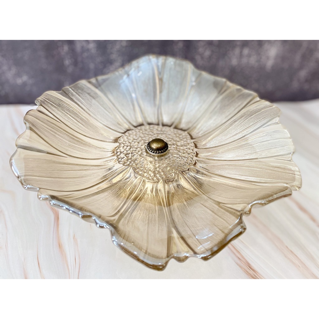 Đĩa Thủy Tinh, Khay Dĩa Thủy Tinh Chưng Hoa Quả Hình Hoa Đào Cao Cấp size 28cm