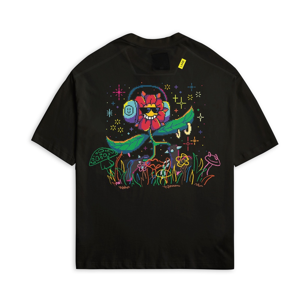 Áo Thun BOO Unisex Dáng Oversize Vải Cotton Cao Cấp Họa Tiết Hoa Nhảy BOOLAAB