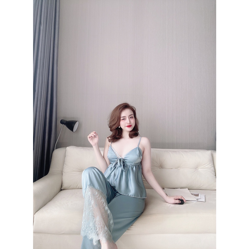 Bộ ngủ nữ hai dây IMODA - Đồ ngủ nữ sexy hai dây có đệm ngực, chất satin phối ren, free side từ 45 -60kg | BigBuy360 - bigbuy360.vn