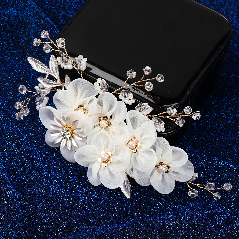 (Hàng Mới Về) Lược Cài Tóc Hình Hoa Trắng Đính Ngọc Trai Thời Trang