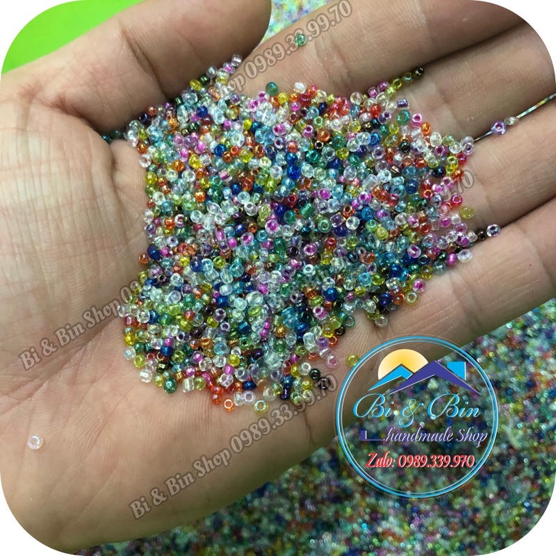 100g Hạt Cườm 2mm Màu Ánh Cừ Đính Kết Trang Phục Thời Trang