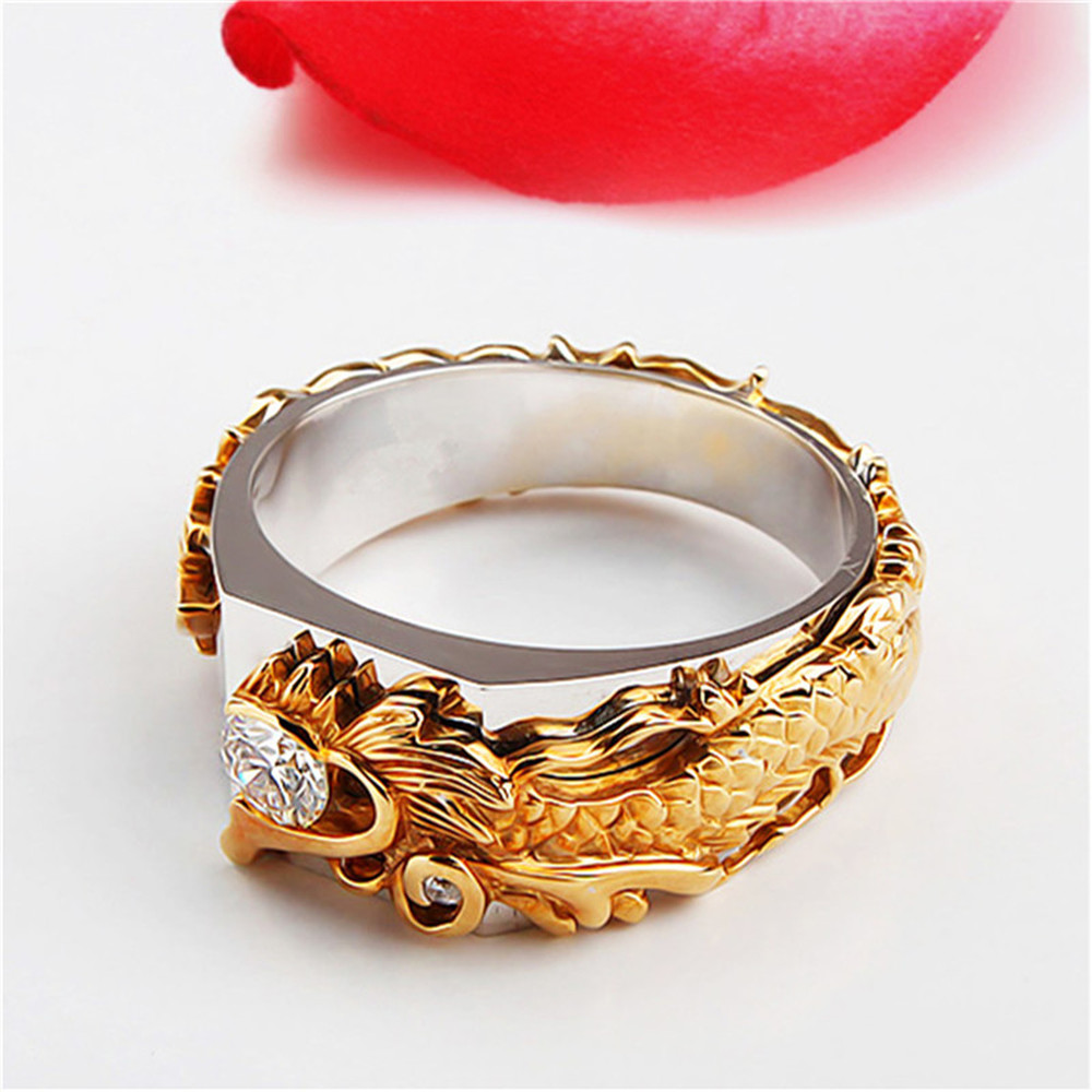 Nhẫn Kim Loại Khắc Hình Rồng Đính Đá Độc Đáo Thời Trang Cho Nam