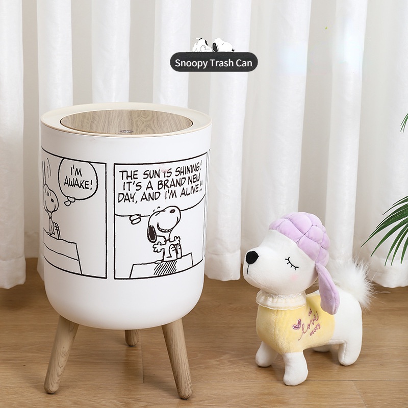 Thùng Rác Tái Chế Được In Hình Snoopy Hoạt Hình Có Nắp Đậy Và Chân Đế Cho Nhà Ở / Văn Phòng / Khách Sạn