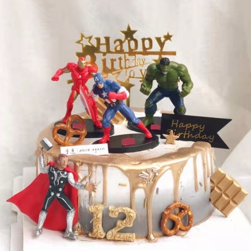 Set 6 Mô Hình Nhân Vật Siêu Anh Hùng Trang Trí Bánh Kem