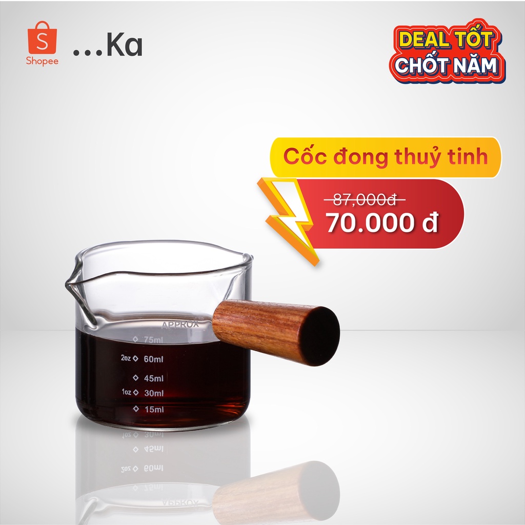Cốc đong cà phê tay cầm gỗ Ka Home brew 100ml có vạch chia chất liệu thủy tinh thiết kế đẹp mắt sáng tạo - KaHomebrew