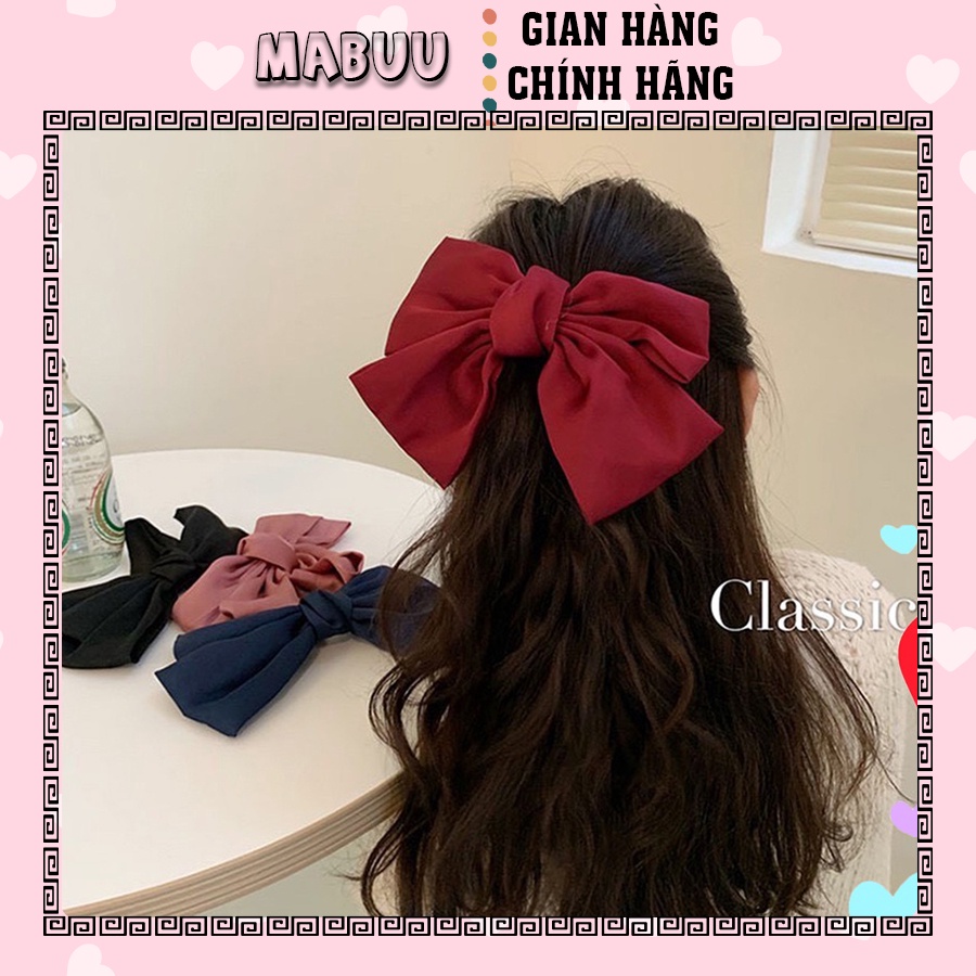 Kẹp Nơ To Tiểu Thư Lụa Satin Bản To Cao Cấp Mabuu Store 2029