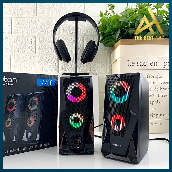 Loa Máy Vi Tính PC Laptop Đèn LED 7 Màu RGB Chính Hãng 2.0 BOSSTON Z200 Loa Nghe Nhạc Để Bàn Có Dây Mini