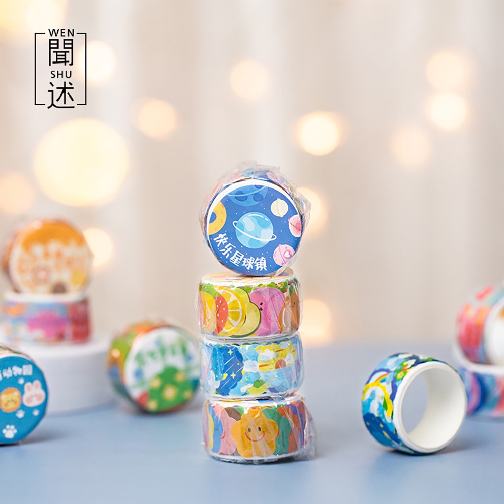 Cuộn 100 Miếng Dán Washi Nhiều Màu Sắc Họa Tiết Hoạt Hình Trang Trí Sổ Tay DIY