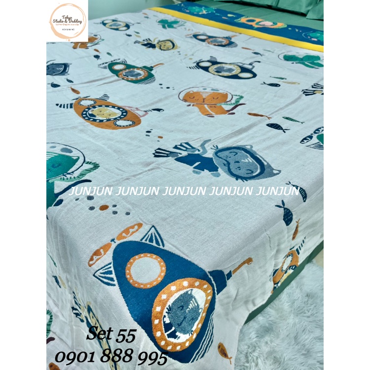 (3)TH Set Chăn Ga Gối vải Xô Organic cotton sợi tre