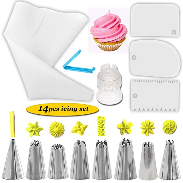 Set 14 Phụ Kiện Nặn Kem Trang Trí Bánh Chất Lượng Cao