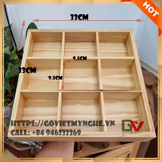 [Bento 9 ngăn] Khay gỗ trang trí món ăn dạng Bento chia ngăn - khay gỗ decor trang trí phục vụ thức ăn - gỗ tự nhiên