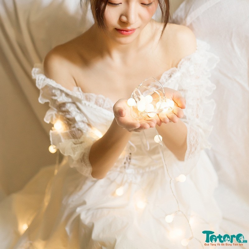 Dây Đèn Led Trang Trí Bi Bọt Nước Dài 10 Mét 60 bóng.Màu vàng KHÔNG NHÁY, Đủ màu - NHÁY.