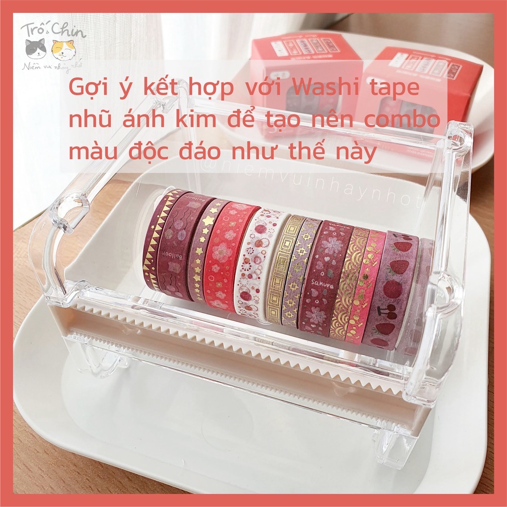 [ẢNH THẬT] [LOẠI MÀU 1-4] Hộp 5 cuộn Washi tape Băng dính dán nhiều họa tiết nhiều màu Masking tape (1cm*2m)