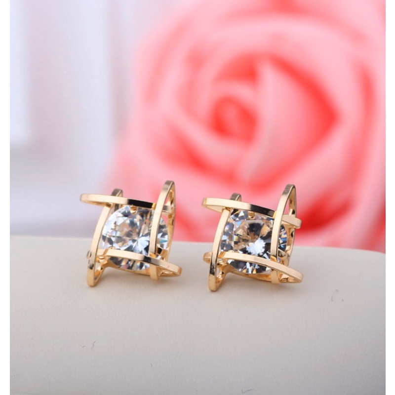 Bông tai nữ hình khối đính đá siêu độc lạ BAG U BTHINHKHOI17