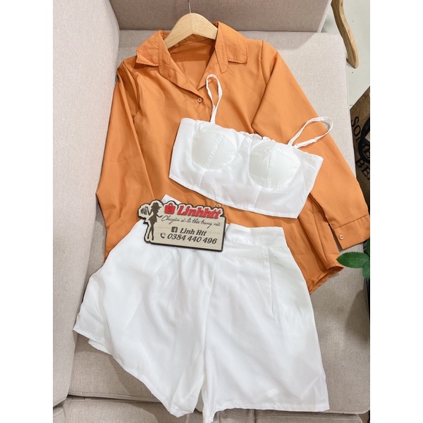 SET SƠ MI quần sort 3 món đi biển sẵn mút ngực