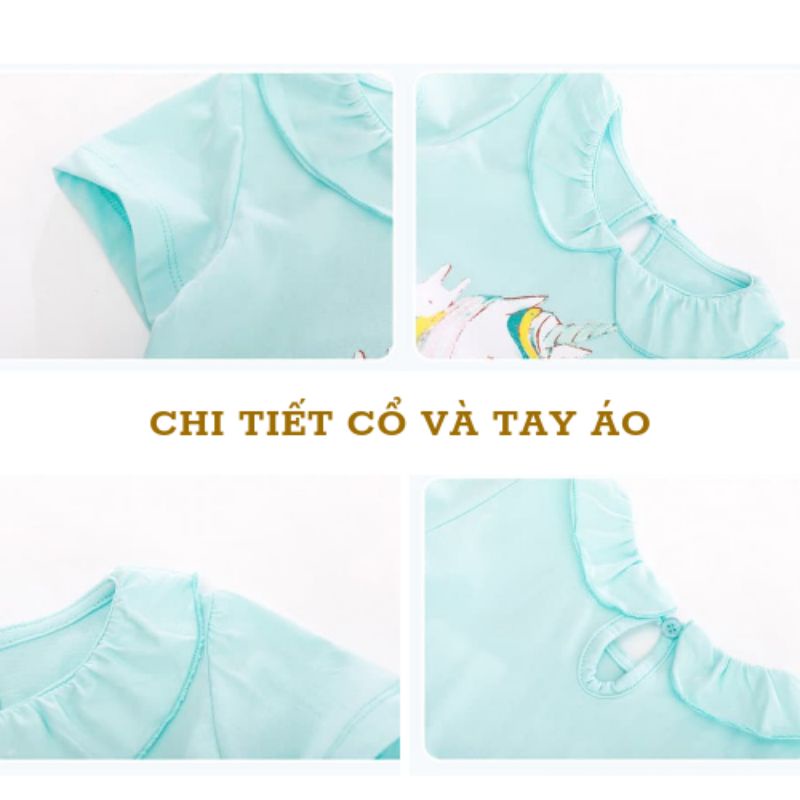 Áo Thun Ngắn Tay Bé Gái Cotton 100% Little Maven Hình Ngựa Pony Xanh Chất Mềm Mát Cho Bé 12-24kg Từ 2-7 Tuổi