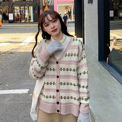 Áo Khoác Cardigan Dệt Kim Đính Hoa Xinh Xắn Cho Nữ | BigBuy360 - bigbuy360.vn