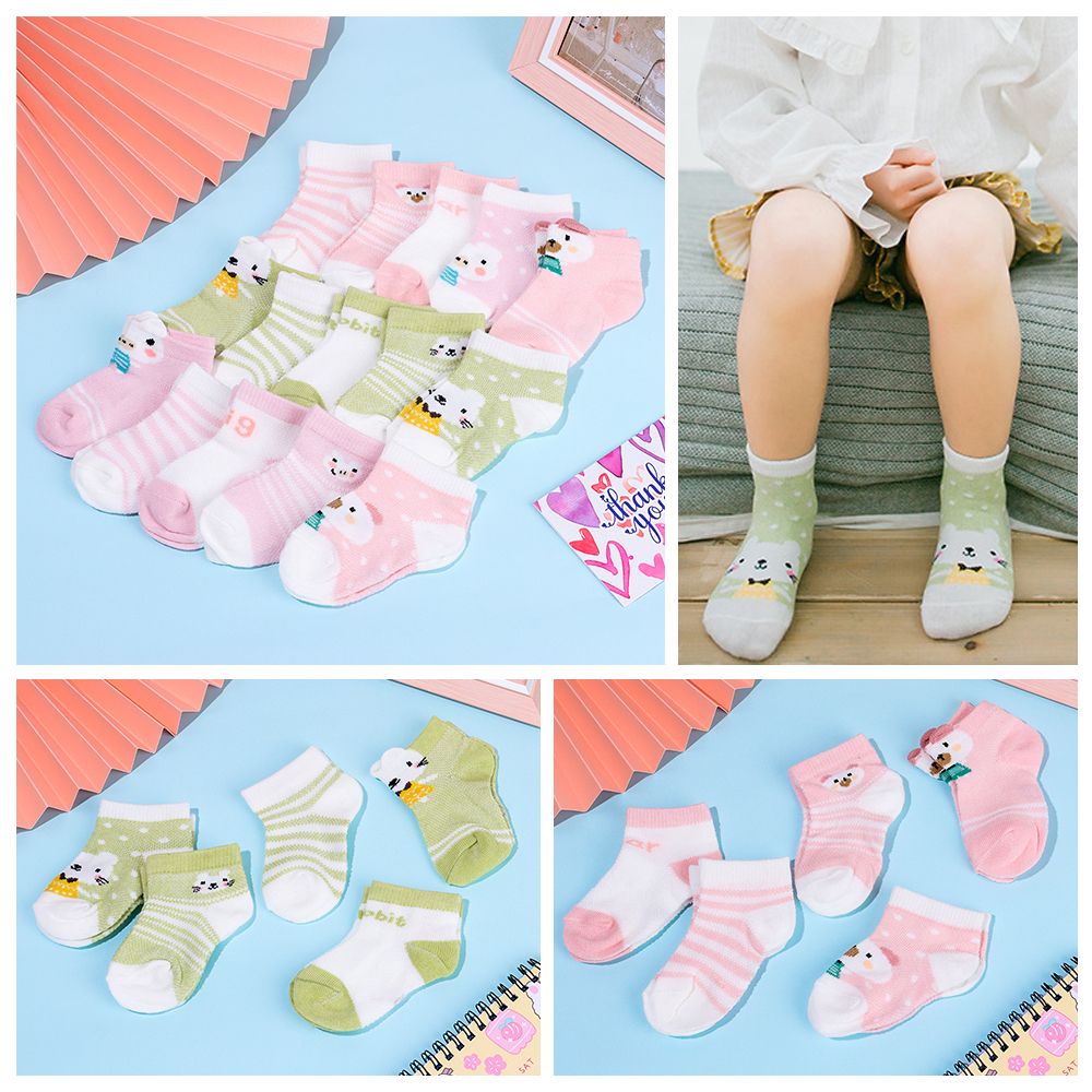 Set 5 Đôi Vớ Cotton Phối Lưới Dễ Thương Cho Bé Sơ Sinh 0-3 Tuổi Mihan1