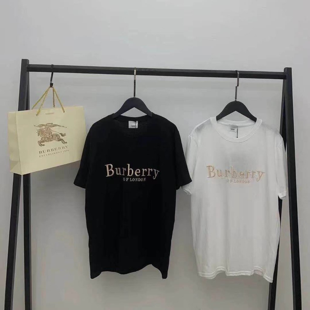 Burb Hàng Có Sẵn Áo Thun Cotton Nguyên Chất Có Cổ Thêu Chữ Phong Cách Cặp Đôi + Tag