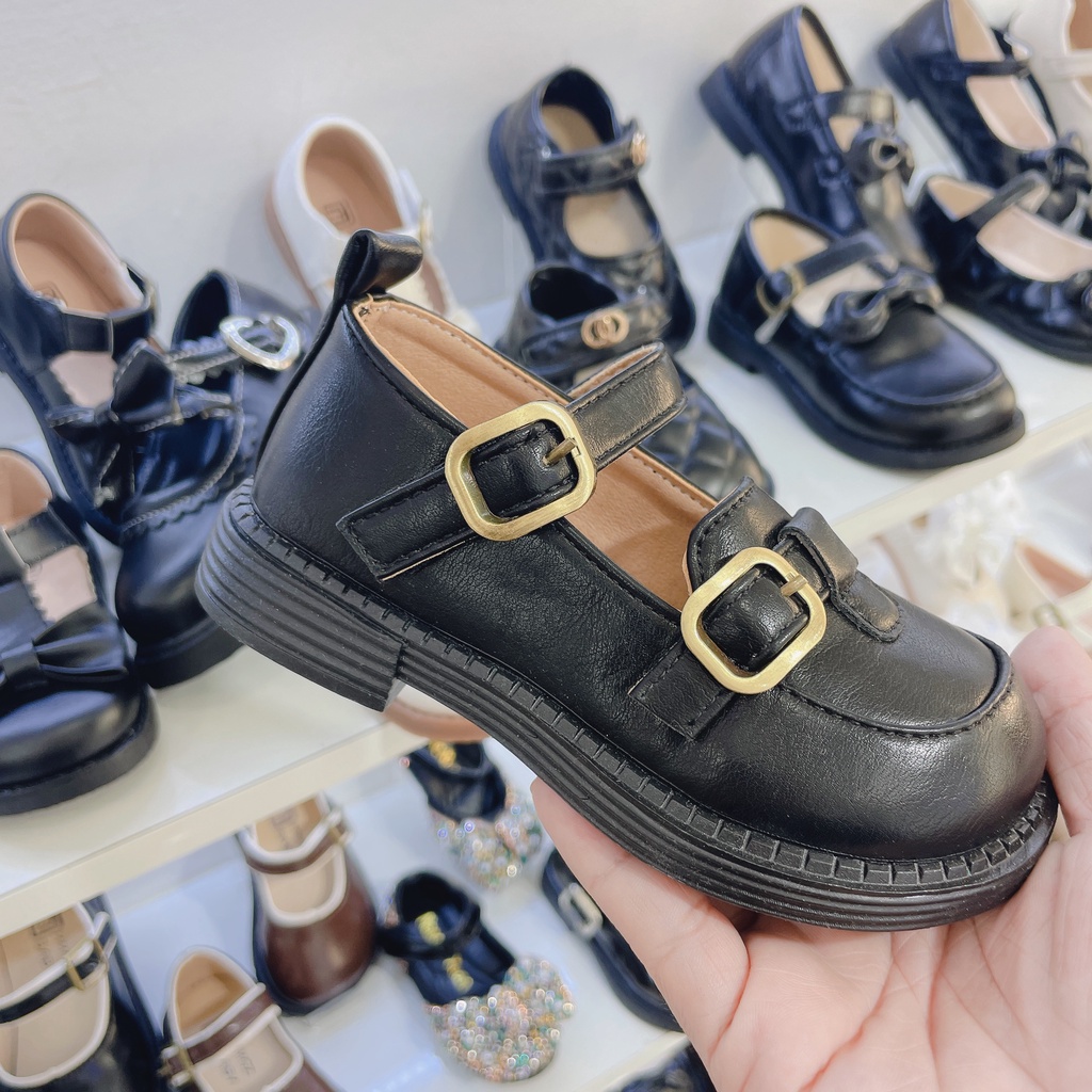 ￼￼￼Giày Bé Gái - Giày búp bê da mềm phong cách Vintage Hàn Quốc có quai dán A484 (có ảnh thật)
