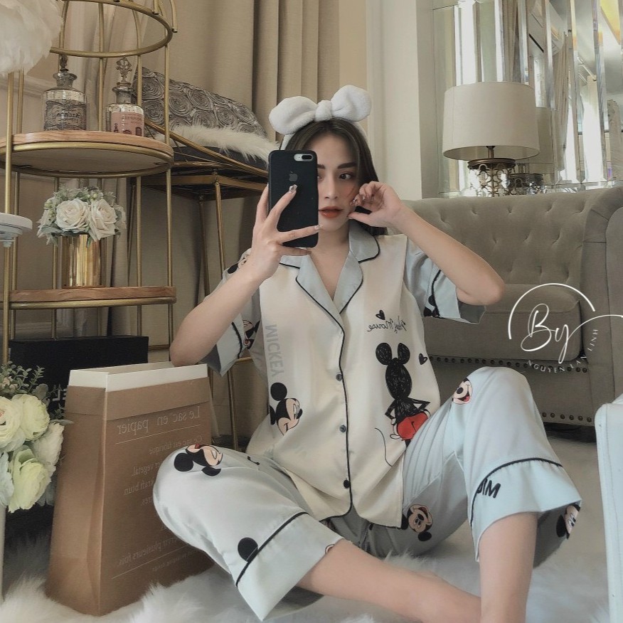 Pijama chuột Mickey siêu xinh Bộ Pijama chất lụa đẹp