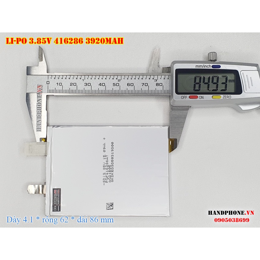 Pin Li-Po 3.85V 3920mAh 416286 (Lithium Polymer) cho Điện Thoại, Máy Tính Bảng, Tablet, Loa Bluetooth, Camera