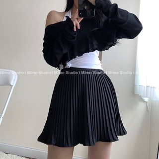 Croptop trễ vai - Chân váy dập ly