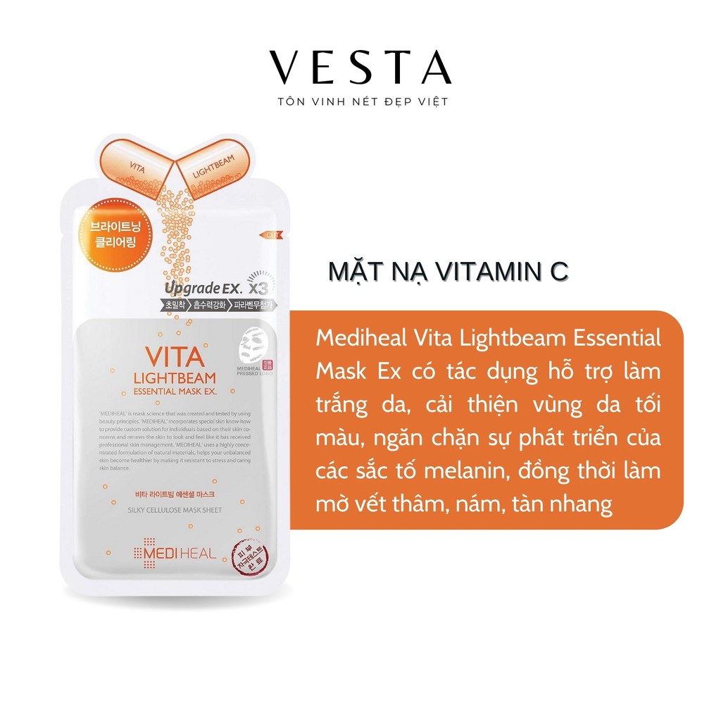 Mặt Nạ Mediheal Vitamin C Trắng Sáng Da Chuyên Sâu Vita Lightbeam Essential Mask Ex 24ml