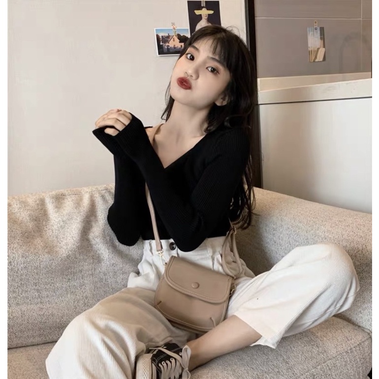 áo len tăm dệt kim cổ tim mix vạt chéo (9370#)