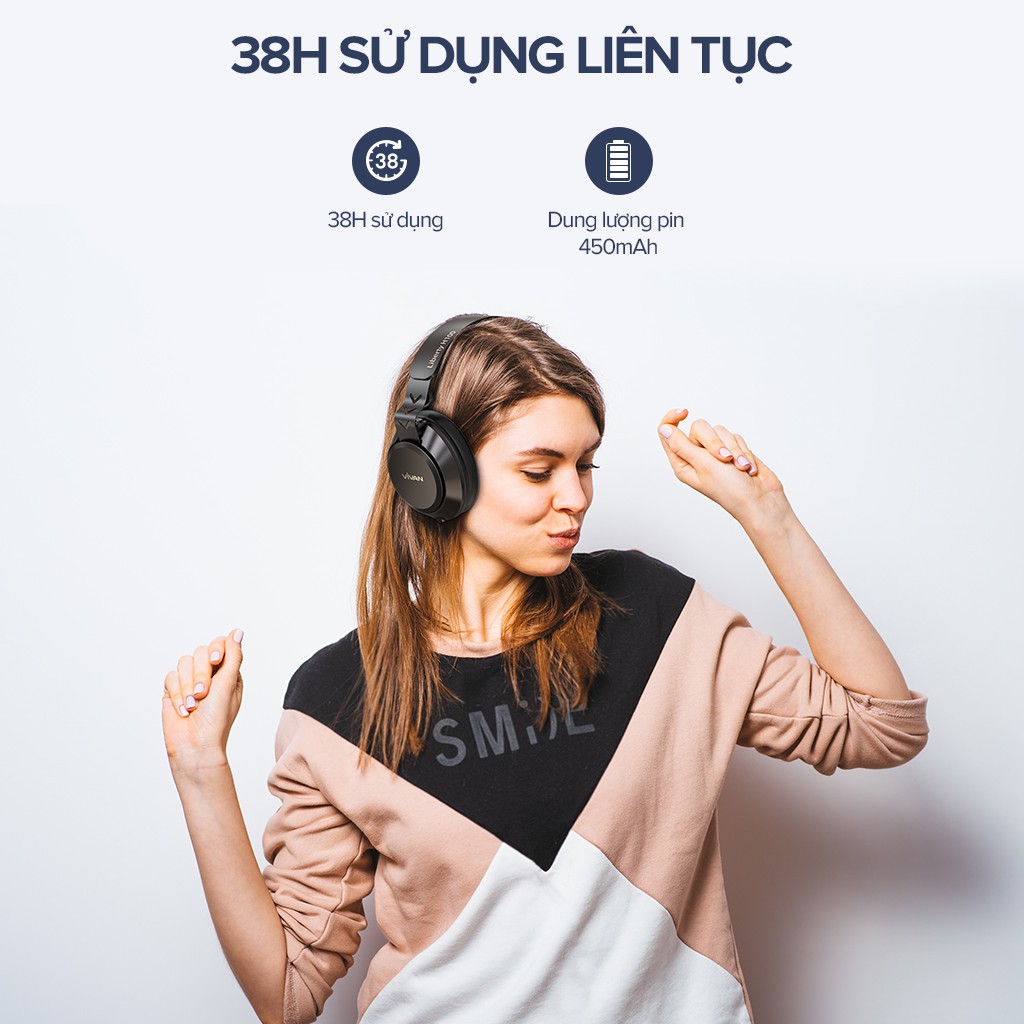 Tai Nghe Bluetooth Over-Ear VIVAN Liberty H100 Siêu nhẹ 200g Chống Ồn Thụ Động