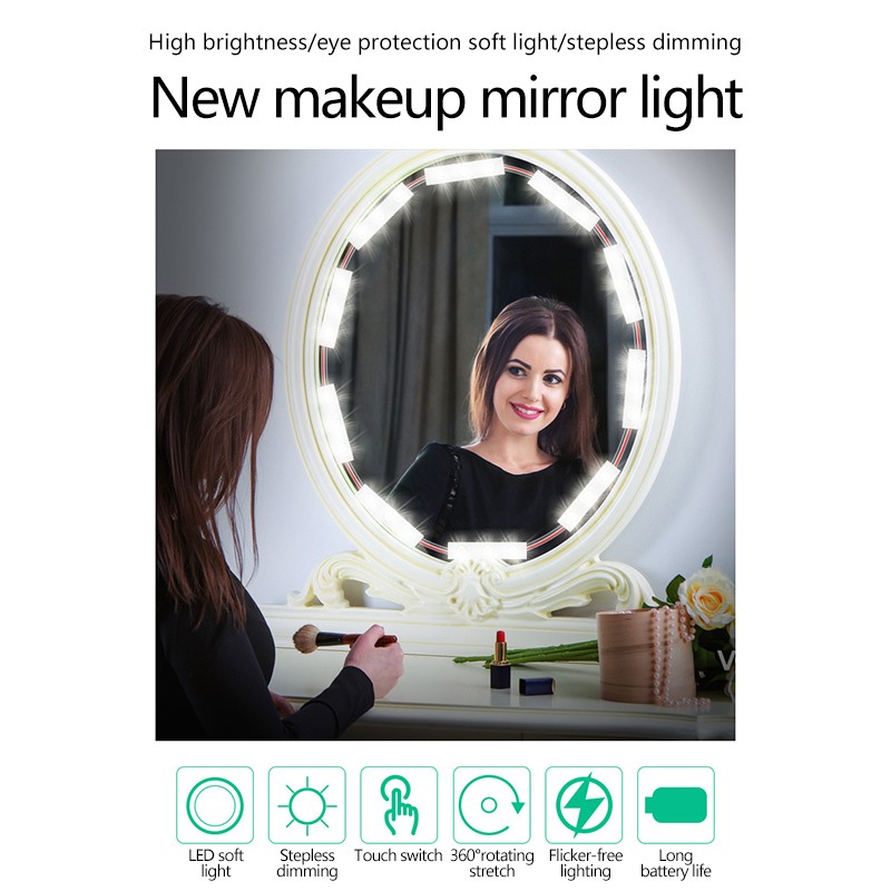 [MT] LED Make Up Mirror Light Bulbs USB Hollywood Vanity Makeup Mirror Lights Bathroom Dressing Table Lighting Dimmable LED Wall Lamp