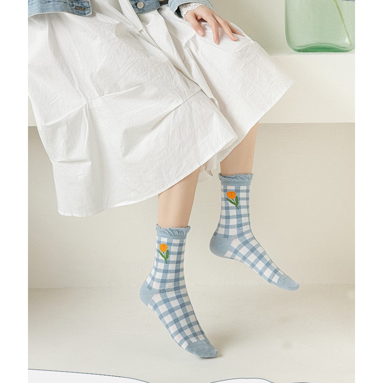 Vớ WAFNHA D52 cotton họa tiết bông hoa nhiều mẫu tùy chọn xinh xắn dành cho nữ