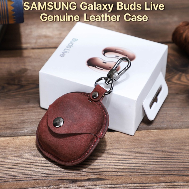 Bao da PU bảo vệ hộp đựng tai nghe Samsung Galaxy Buds Live kèm móc khóa