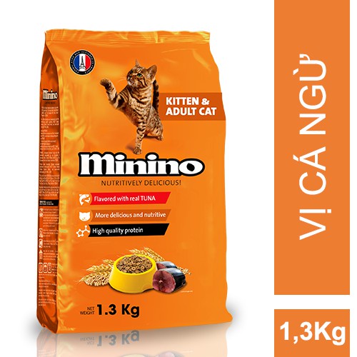 [Mã PET50K giảm Giảm 10% - Tối đa 50K đơn từ 250K] Thức ăn mèo MININO TUNA 1.3kg - Hạt cho mèo xuất xứ từ PHÁP