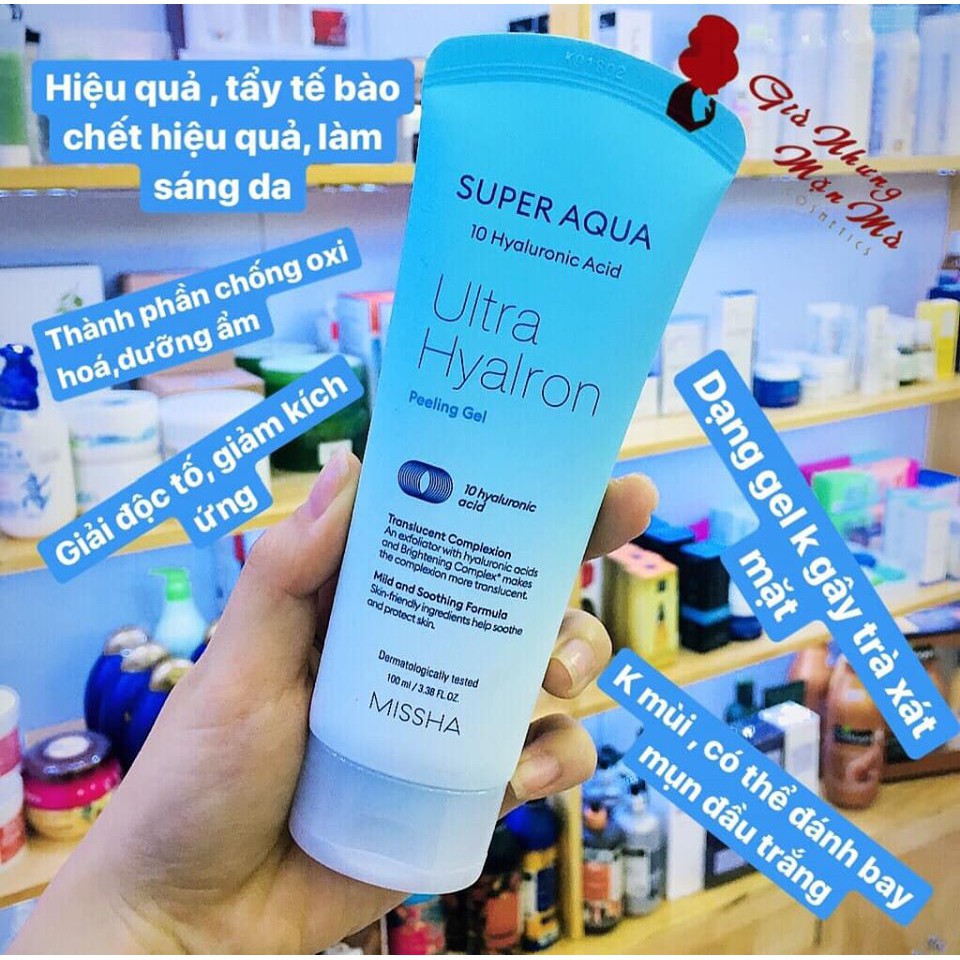 Tẩy Da Chết Missha Super Aqua Ultra Hyalron Peeling Gel 100ml mẫu mới giúp da mềm mịn và trắng sáng