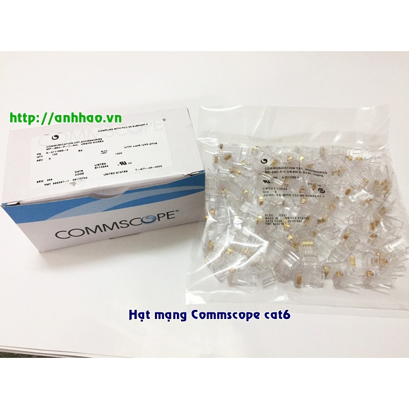 Đầu bấm mạng, hạt mạng cat6 RJ45 Commscope/ AMP loại 1 mảnh PN: 6-2111989-3 (hộp 100 hạt)